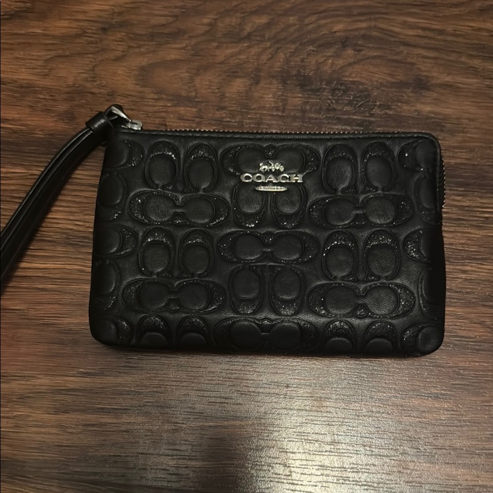 Coach Black Embossed Leather Pouch